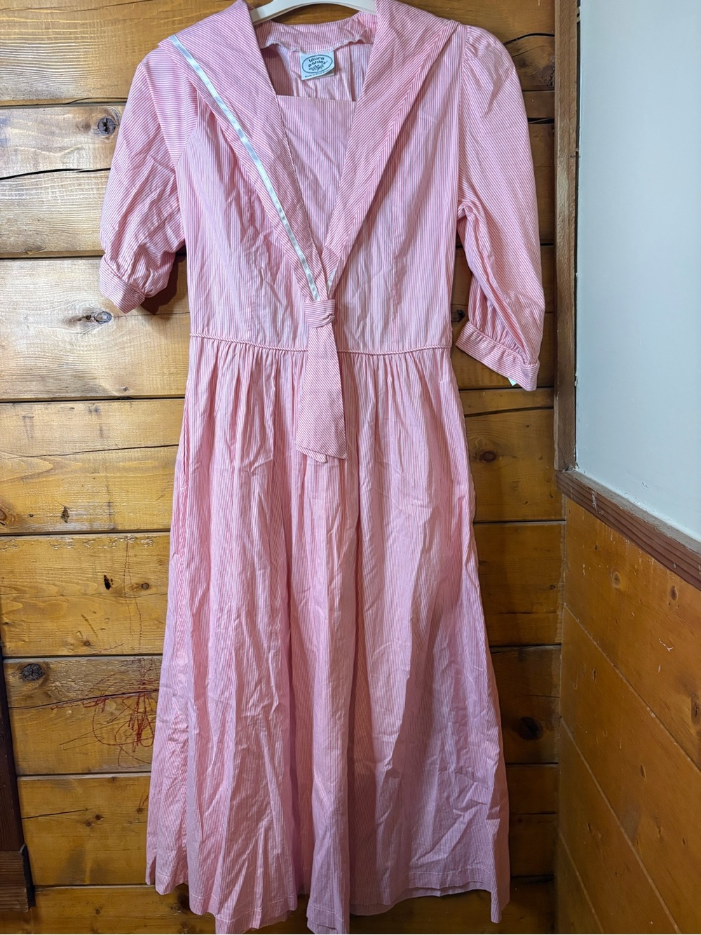 Laura Ashley vintage Light Pink Sailor-Collar Midi Dress size 10